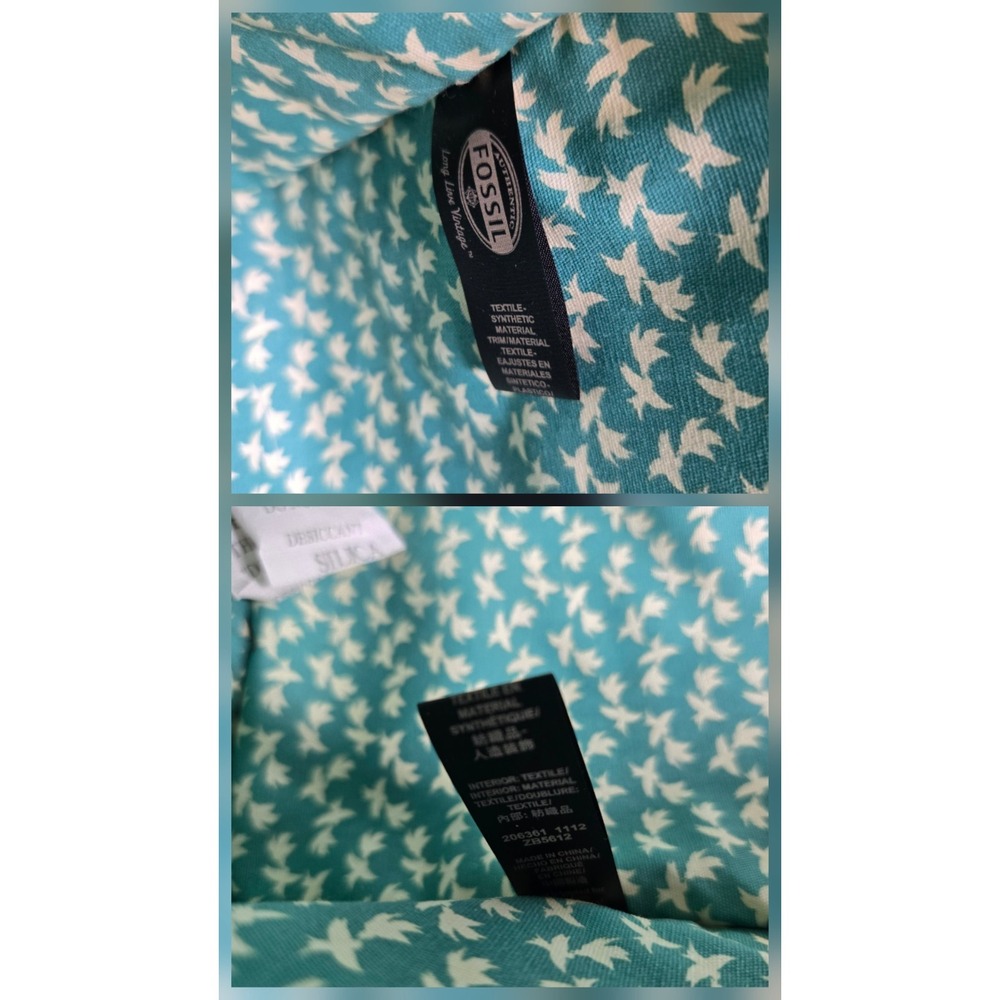 Fossil Key Per Shopper Tote Womens Large Aqua Woven Polka Dot New - Picture 13 of 13